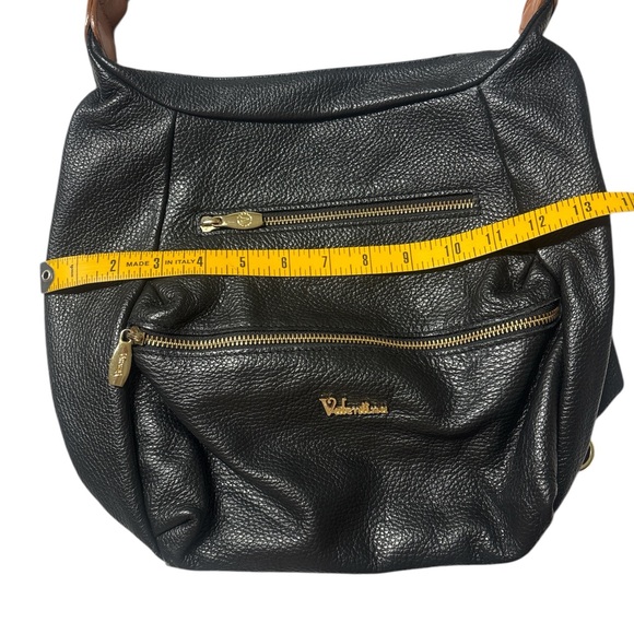 Valentina Italian Leather Black and Brown Convertible Strap Shoulder Bag - Picture 9 of 11